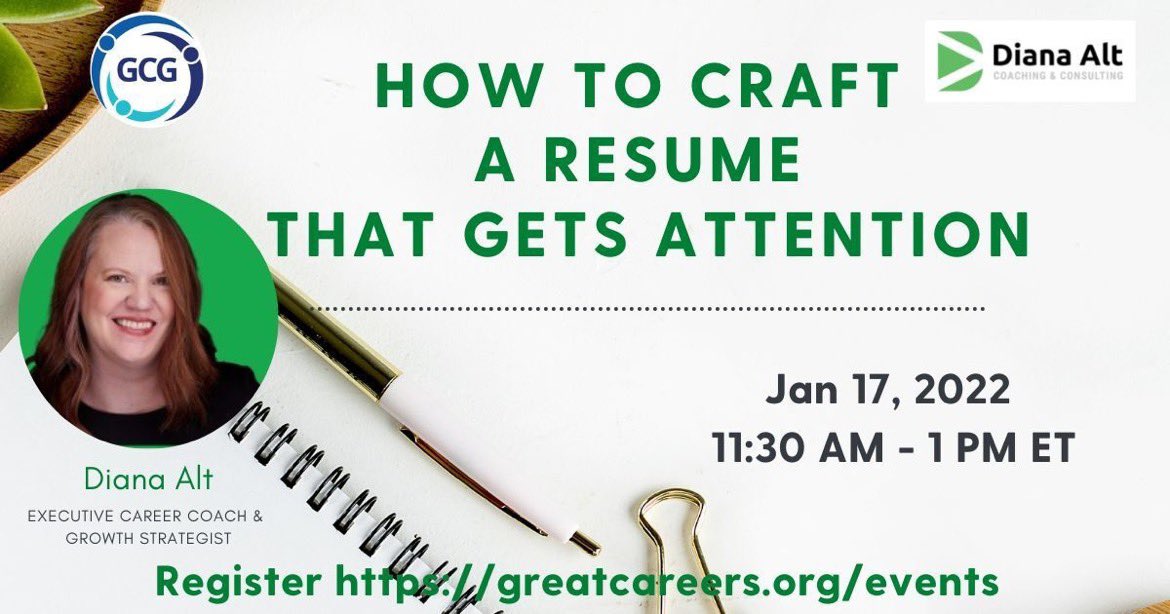 Happy to support @GreatCareersPHL having Diana Alt present this webinar '𝗛𝗼𝘄 𝘁𝗼 𝗖𝗿𝗮𝗳𝘁 𝗮 𝗥𝗲𝘀𝘂𝗺𝗲 𝘁𝗵𝗮𝘁 𝗚𝗲𝘁𝘀 𝗔𝘁𝘁𝗲𝗻𝘁𝗶𝗼𝗻' 𝗻𝗲𝘅𝘁 𝗧𝘂𝗲𝘀𝗱𝗮𝘆, 𝟭/𝟭𝟳!

It’s free to attend. Link is HERE: lnkd.in/gCa7WA_k