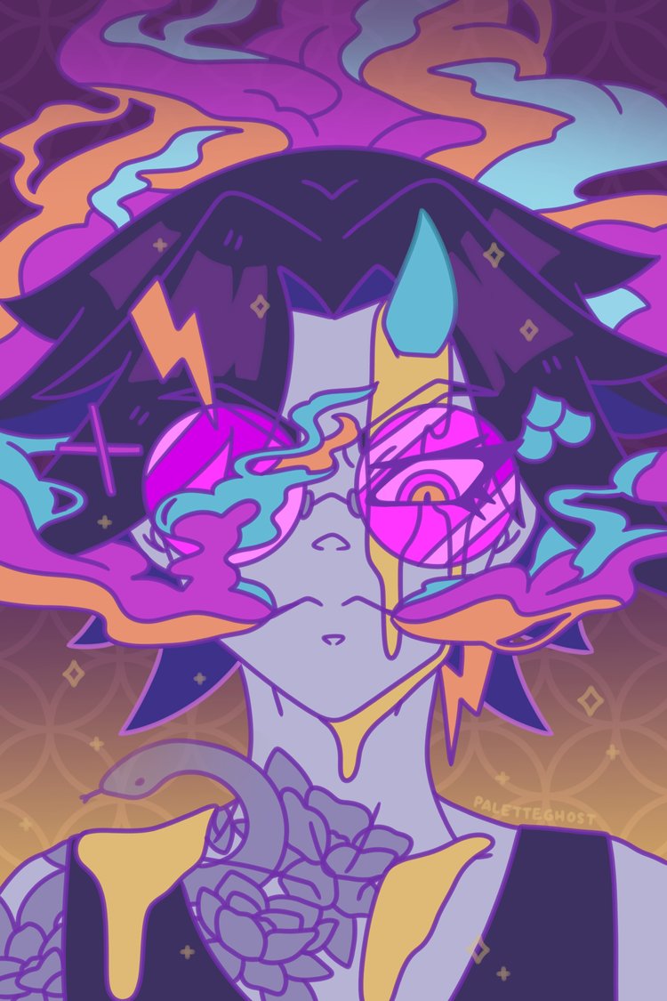 PaletteGhost's tweet photo. Good evening #PortfolioDay ! I like illustrating colorful characters, and hope to make more in the future 💜 https://t.co/LtXJPzwhCs