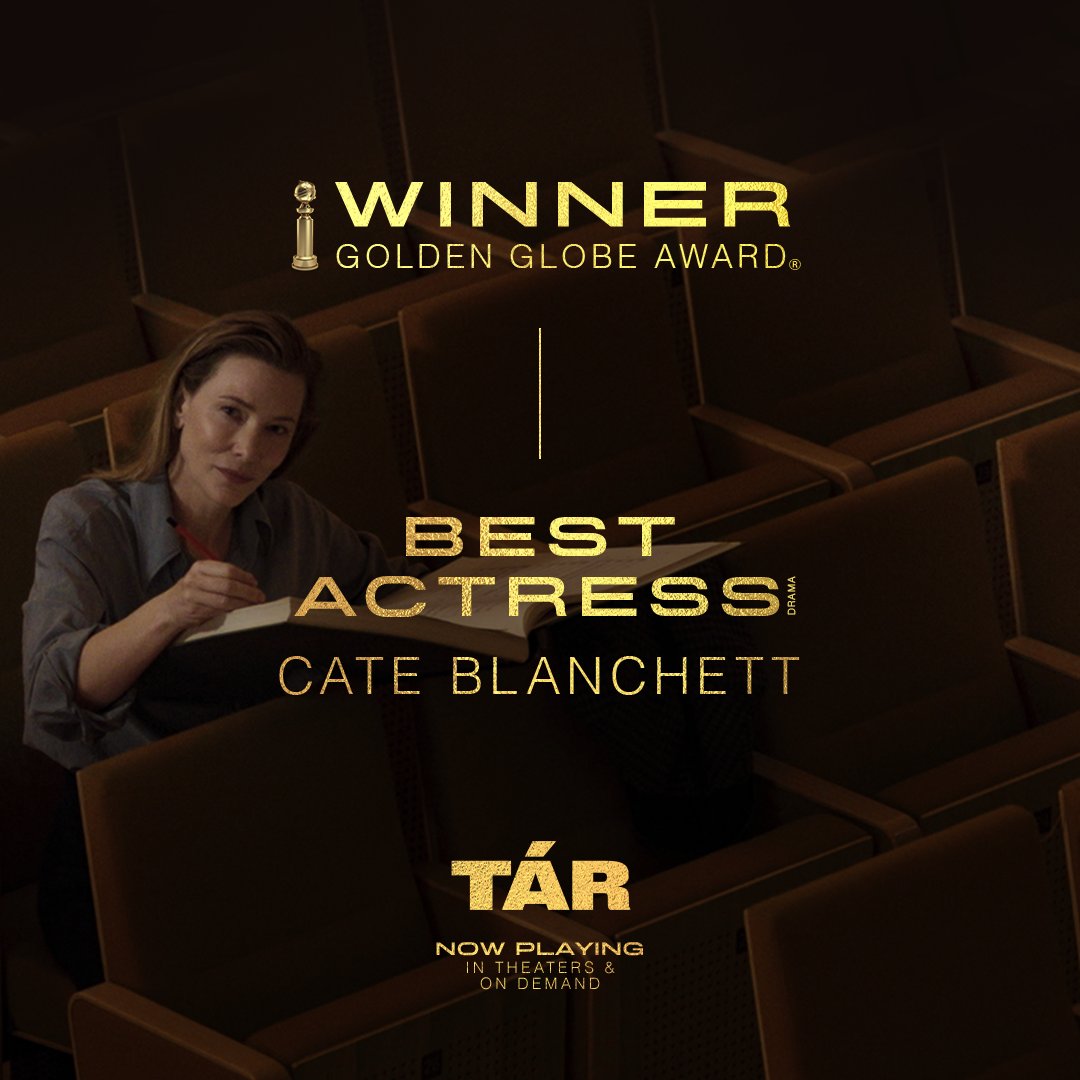 Cate Blanchett is a #GoldenGlobes WINNER for Best Actress in #TÁR.