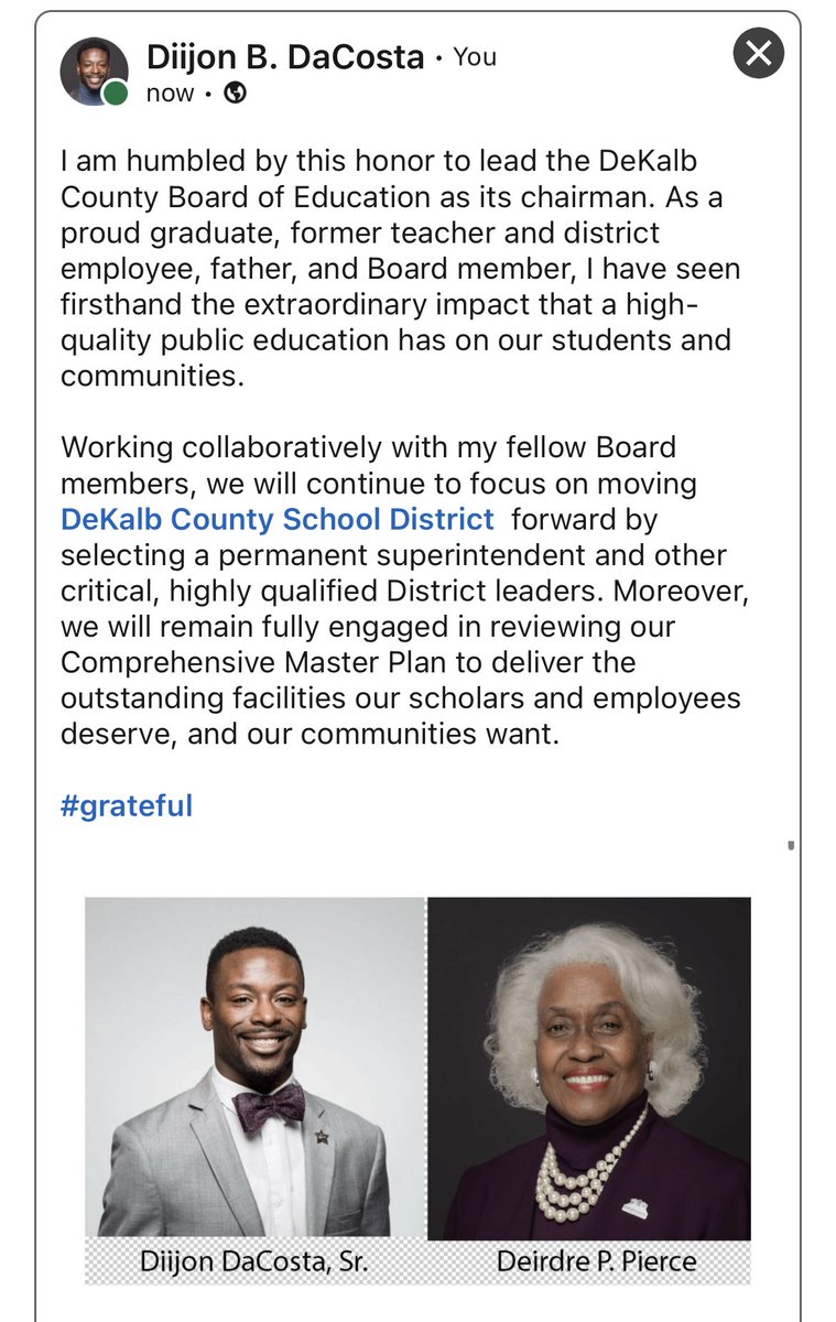 I made a commitment and kept my word in putting our scholars first. I hope to continue making an impact as the Chair of the DeKalb Board of Education by collaboratively working with the Board, Superintendent, stakeholders, and community. #forthechildren