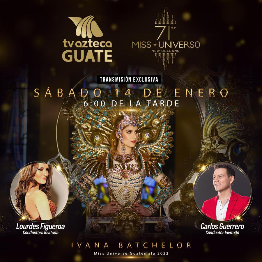 Ccarlosguerrero's tweet photo. Este sábado tendré la oportunidad de conducir el evento de belleza más importante del mundo. 🌎 ¡Miss Universo! 👑 Con la participación de @IvanaBatchelor, Miss Universo Guatemala 2022. 🇬🇹💯

Acompáñanos este sábado 14 de enero, a las 6 pm, 🕣🙌 por @AztecaGuate https://t.co/AGrXW1cuhk