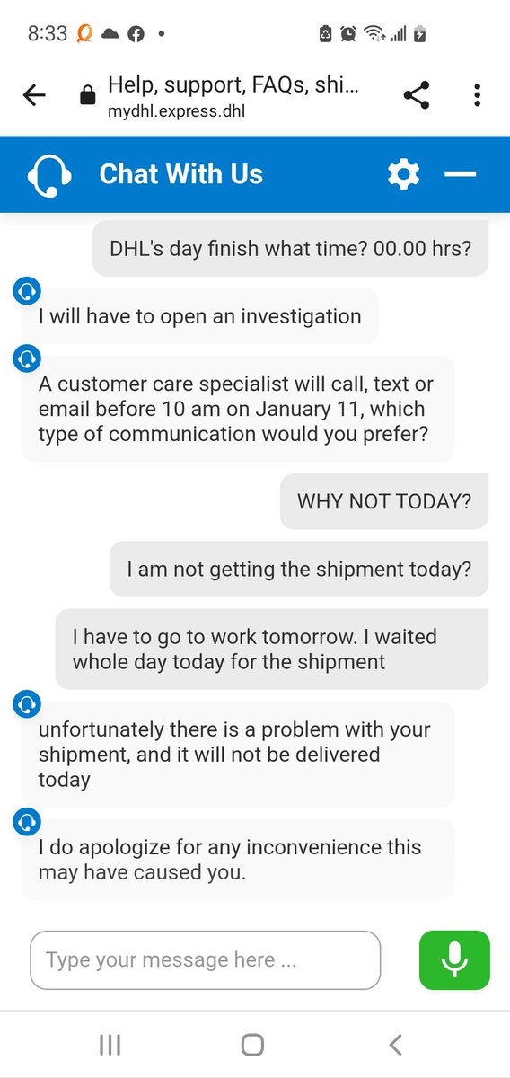 AbdulWa53997552's tweet photo. @DHLCanadaHelp @DHLexpress was waiting for an important ID doc. Agent Jasroop confirmed it will be delivered this evening like status on #trackmypackage . When didn't received by 8.30pm, agent Joyce told that it's not even in #Canada yet. #DHL are you really #FAST &amp; RELIABLE? https://t.co/ggEh6nd10d