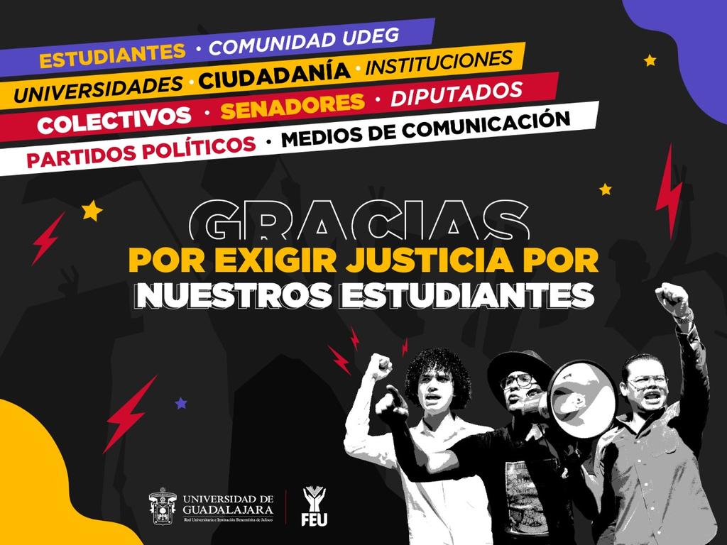 udg_oficial's tweet photo. No tenemos palabras suficientes para agradecerles.

Hoy hicimos justicia, hoy demostramos que si estamos juntos se pueden lograr cosas que parecen imposibles.

Cada tweet, comentario, publicación, video, comunicado... permitieron que Javier, Iván y José regresen a sus casas. https://t.co/Z5vzM2FQ1l