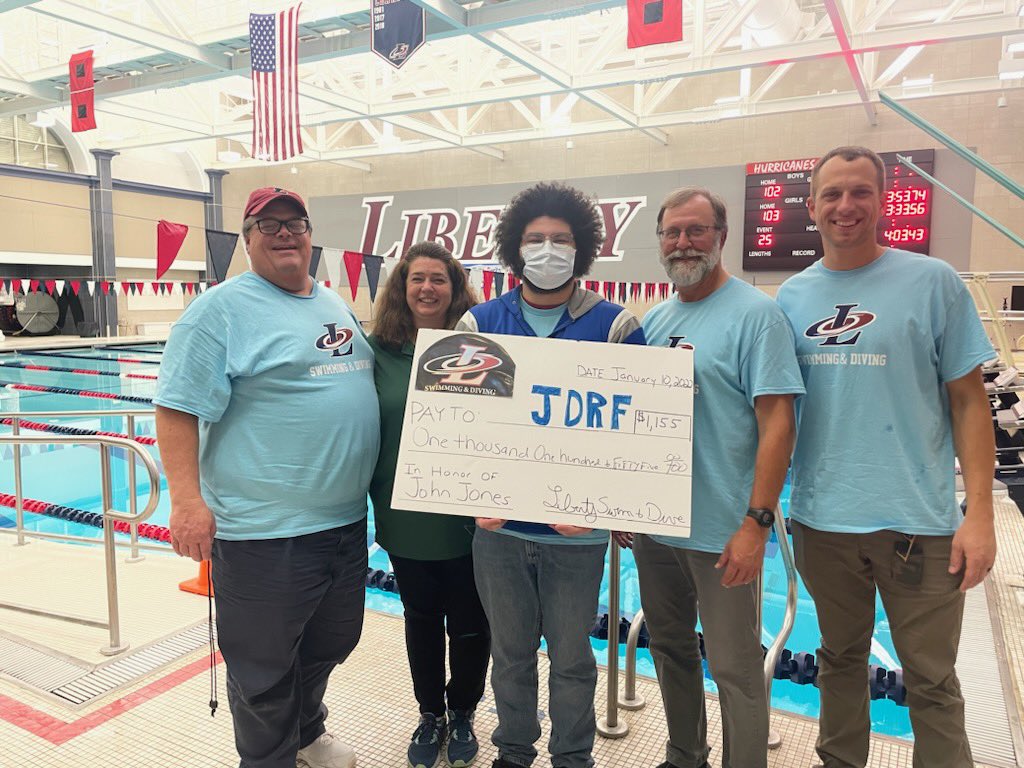 sup_collins's tweet photo. To honor ‘19 Lib Swim Alum, John Jones, Liberty Swimmers &amp; fans raised more than $1,200 tonight for the Juvenile Diabetes Research Foundation &amp; will donate 203 pairs of socks to Bethlehem Emergency Sheltering to distribute to the homeless this winter. THANK YOU swim community! https://t.co/Wy7V9GKGBh