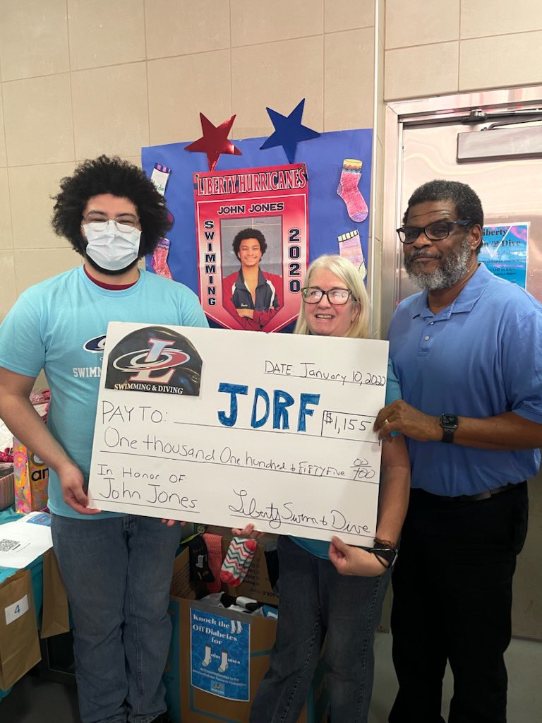 sup_collins's tweet photo. To honor ‘19 Lib Swim Alum, John Jones, Liberty Swimmers &amp; fans raised more than $1,200 tonight for the Juvenile Diabetes Research Foundation &amp; will donate 203 pairs of socks to Bethlehem Emergency Sheltering to distribute to the homeless this winter. THANK YOU swim community! https://t.co/Wy7V9GKGBh