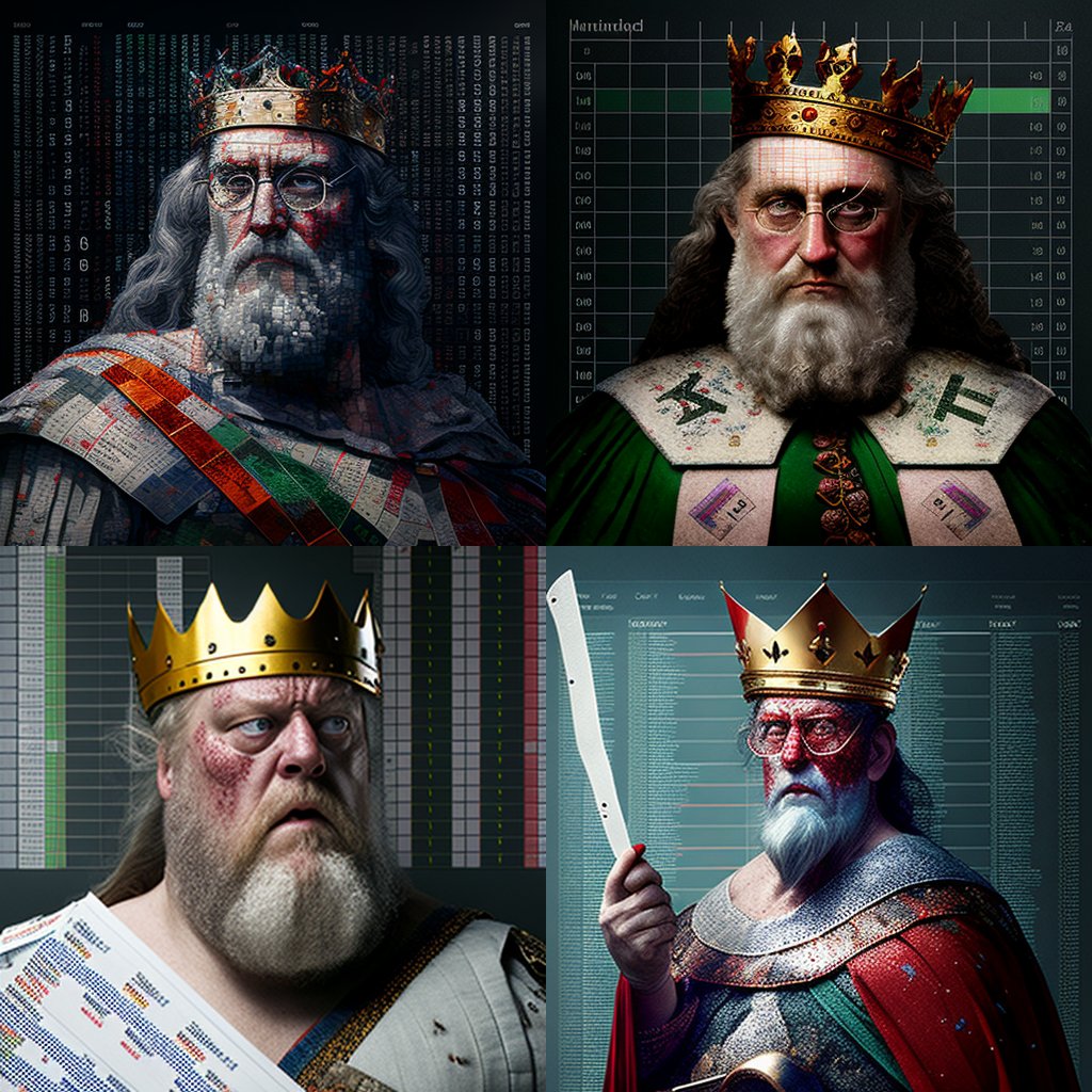 strantheman's tweet photo. king of spreadsheets - @Luu_wazaman 

#midjourney #artificialintelligence #graphicdesign https://t.co/dVzFtSCJ1M