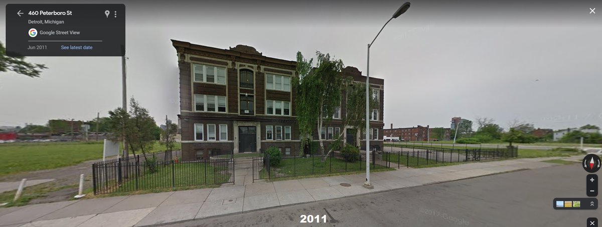 DetroitStreetVu's tweet photo. #Detroit, Peterboro St, 1920's-2020. 36 unit Woodstock Apts were built in 1914, with rents from $40-70/mo (equivalent to $1200-$2K today). Alexander Court Apts at far right were destroyed by a 1992 fire. Future in limbo: Olympia Development has plans to raze it for a parking lot. https://t.co/WtKsgfIZDM
