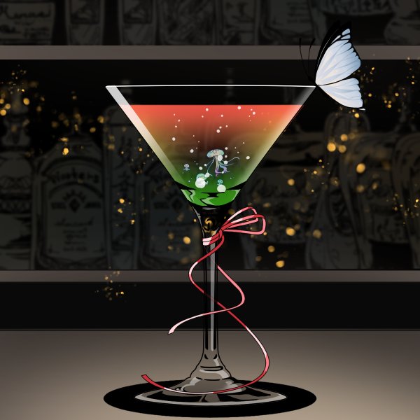 drinking glass ribbon bug red ribbon butterfly cup solo  illustration images