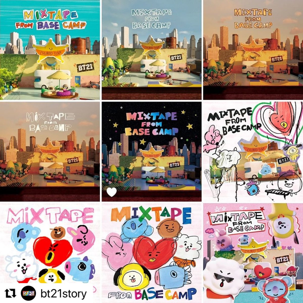 ( ˇ⊖ˇ ) Our album covers! Hard to pick one! CHECK OUT MORE of our covers at 👉 instagram.com/bt21story #TATA #BT21Mixtape #album #cover #BT21