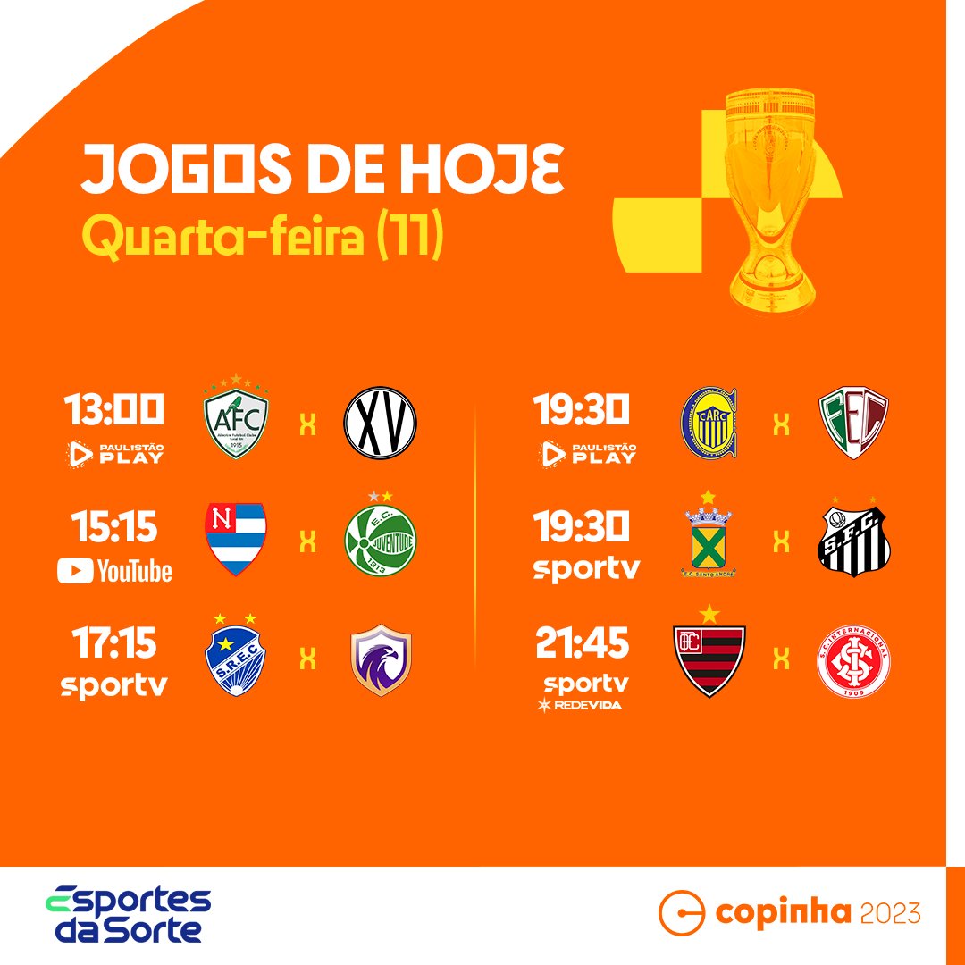 Copinha on X: TODOS os jogos de hoje pra você não perder nada da  #Copinha23🤟 #EsportesDaSorte #JogosDoDia  / X