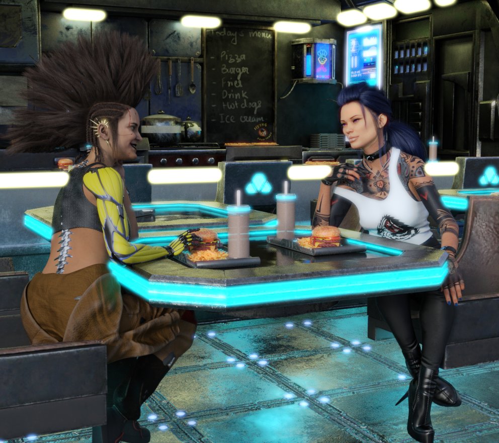 Cheekie1691's tweet photo. Stopping for a synth burger on the way home, bloodied and bruised from another gig. Valk was approached by a stranger asking if her wounds needed tending to.
@nightcitygirl #imbeginning https://t.co/gWHz3e6orC