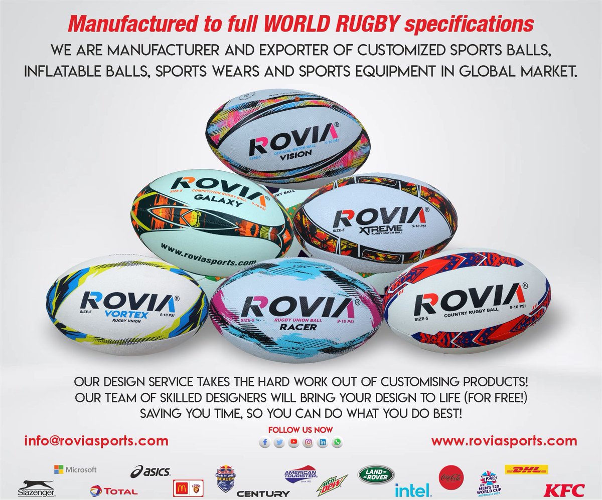 EkakDesigners's tweet photo. Rovia Sports India 
World-class CUSTOM rugby balls
 #indiamade #manufacturing 
#branding #Rugby #RugbyPlayer #RugbyTraining 
@RoviaSports 
Courtesy photo https://t.co/6boq6F24yh