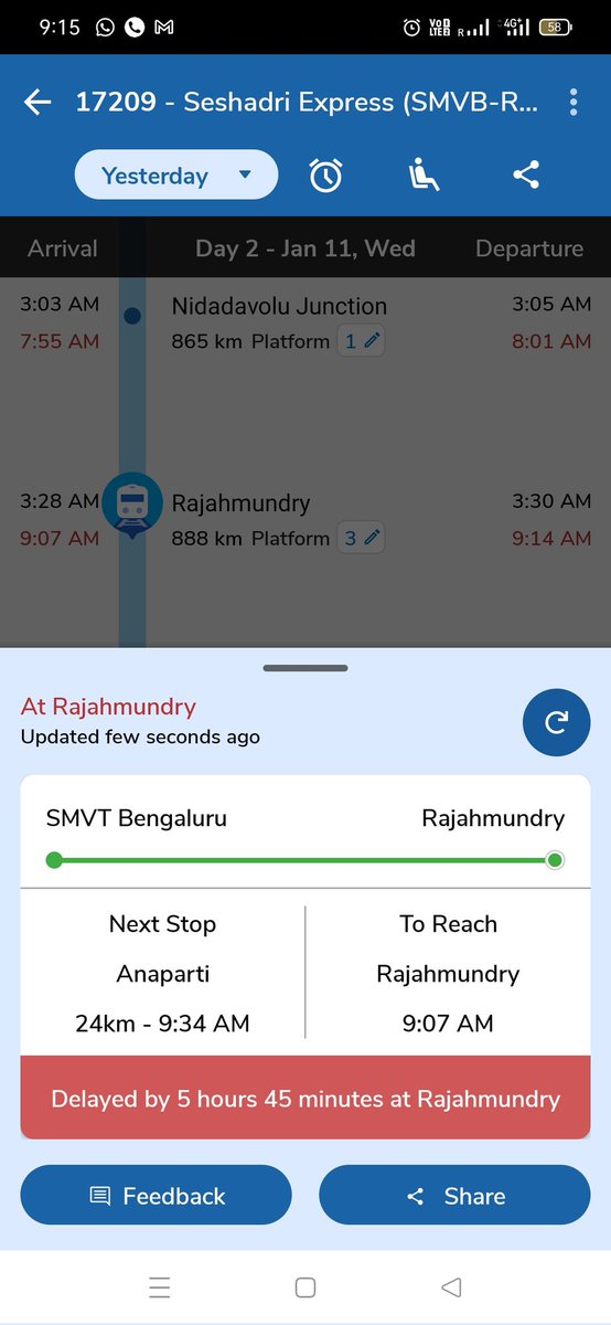 Delayed by 5hrs 45min. <a href="/RailMinIndia/">Ministry of Railways</a> <a href="/IRCTCofficial/">IRCTC</a> <a href="/AshwiniVaishnaw/">Ashwini Vaishnaw</a>