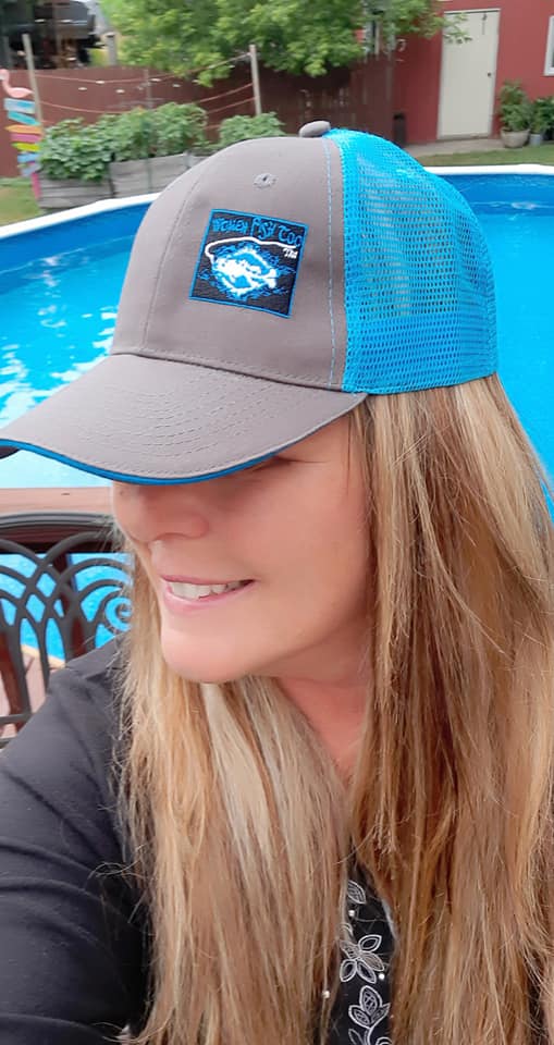 Women Fish Too Embroidered Baseball Caps 16.99!
Order Here:
womenhunttoo.com/apps/webstore/…
-Twotone mesh trucker hat is structured with 6 panels, a cotton front and mesh back 
-1 size fits all Velcro closure. 
#tealandgrey #luckyfishinghat #womenfishtoo #womenfish #baseballcap #fishing