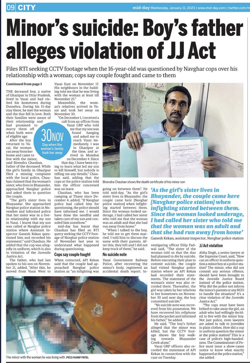 DiwakarSharmaa's tweet photo. #EXCLUSIVE >> UP man camps in Thane to uncover truth behind son’s hanging at railway bridge after police haul 16-year-old to police station and question him about alleged affair without guardian or NGO present. #JuvenileJusticeAct #GRP #Vasai #Bhayandar #Navghar https://t.co/wLlDqiJKjE
