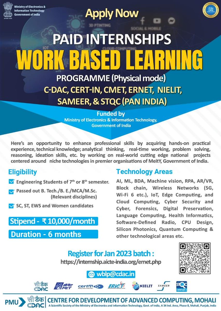 LNW_NIELIT's tweet photo. AICTE Internship - Work Based Learning in Artificial Intelligence, Machine Learning and IOT at NIELIT Lucknow. Last date is 15 Jan 2023. Use link to join https://t.co/R0n0N3EN7q https://t.co/qwsrtglRaS