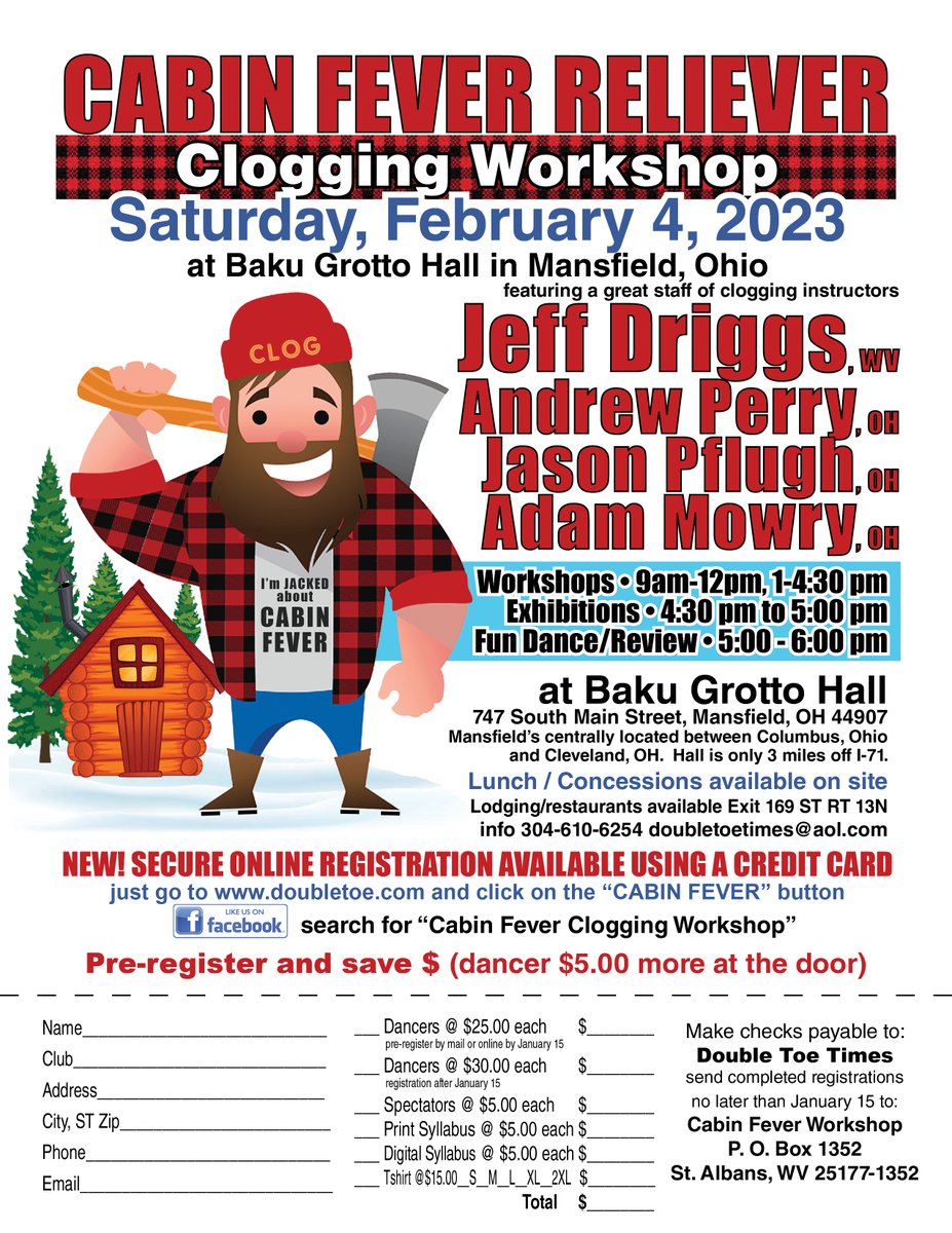 Jeff_Driggs's tweet photo. Come clog with me, Andrew Perry, Adam Mowry and Jason Pflugh at the Cabin Fever Reliever Workshop Saturday February 4, 2023 in Mansfield, Ohio! https://t.co/hhkWxFt3Vt