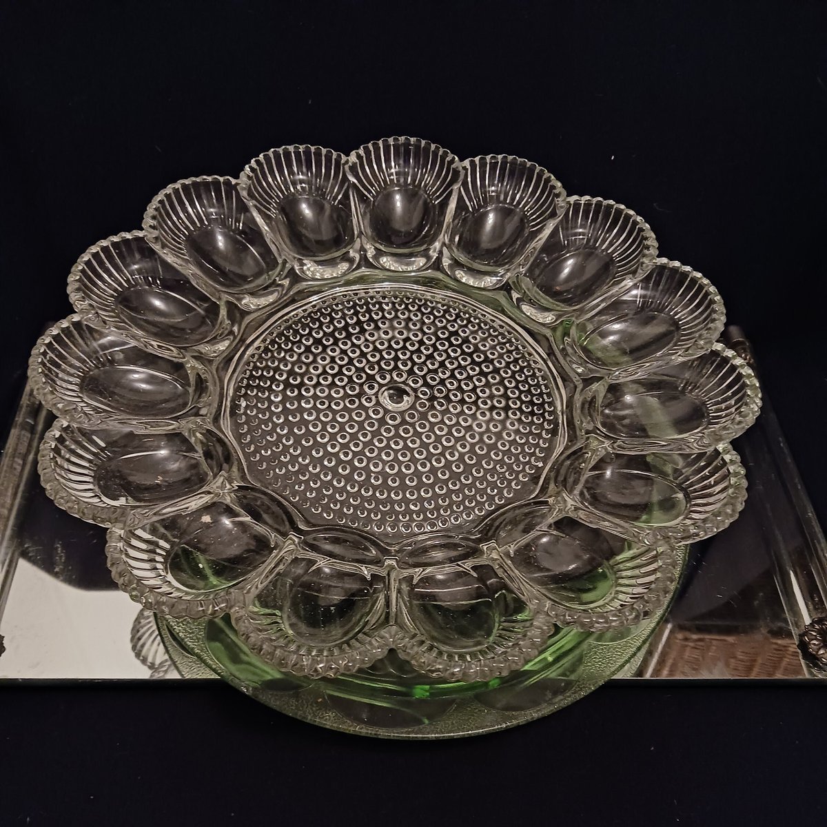 #etsy shop:Indiana glass Deviled Egg Platter etsy.me/3QsShcJ #hobnail #wedding #easter #eggplate #hobnaileggplate #lesmithhobnail #eggplatter #deviledeggplate #pressedglass #relishdish #indianaglass #ingianaglasseggplate #deviledegg #servingplate #artglass #art
