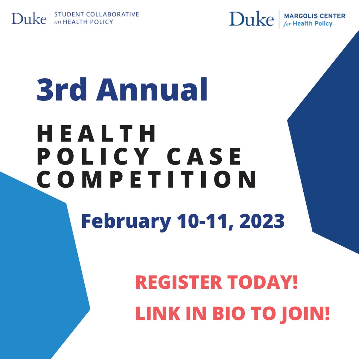 DukeSCOHP's tweet photo. Get excited! You can now register for our third annual case competition. Check out our website for more details - link in bio. https://t.co/tv7zEByrVt