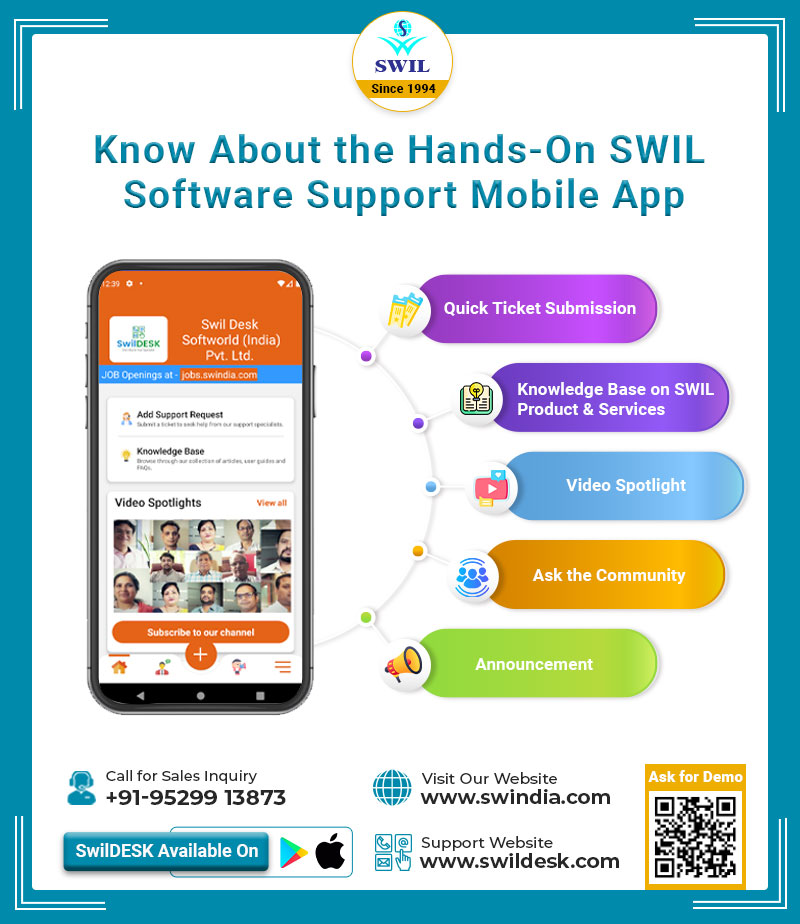 swilerpsoftware's tweet photo. With the #SwilDESKmobileapp, you get Quick Service on #TicketSubmission, Knowledge Library, YouTube Accessibility, Easy information visualization, and more. 
Download Now👉https://t.co/rdsITJITzN 

#SupportSytem #SoftwareSolution #SwilSoftware #SwilGroup #SwilCompany #SupportApp https://t.co/rbYhy4FSTU