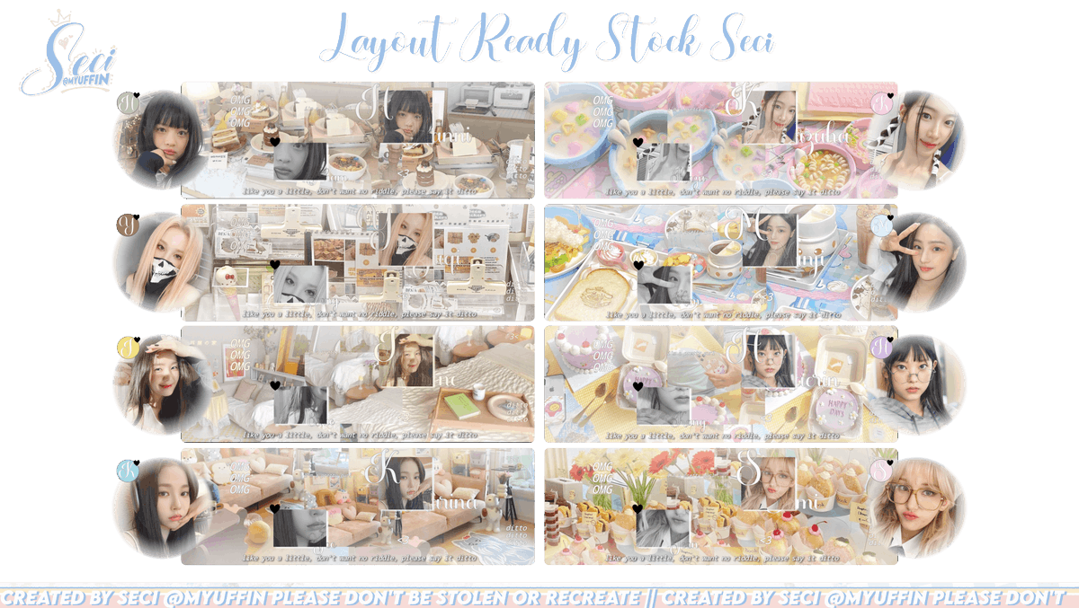 Help RT? Thank you so mwaa—h!

Layout ready stock 5OOO/ea, avail for chara :

Hanni          Kazuha
Yuqi             Minji
Irene           Haerin
Karina         Somi

!! Ava png only and no retext yaa
Langsung dm namanya okii?🥰

#zonauang #zonajajan