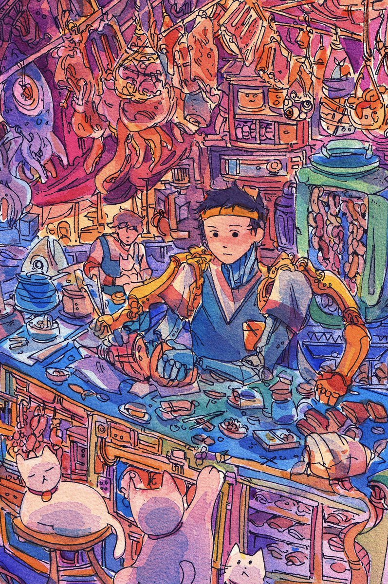 catforests's tweet image. hello #PortfolioDay I'm Bianca, a watercolor illustrator who loves details, robots, and cats!