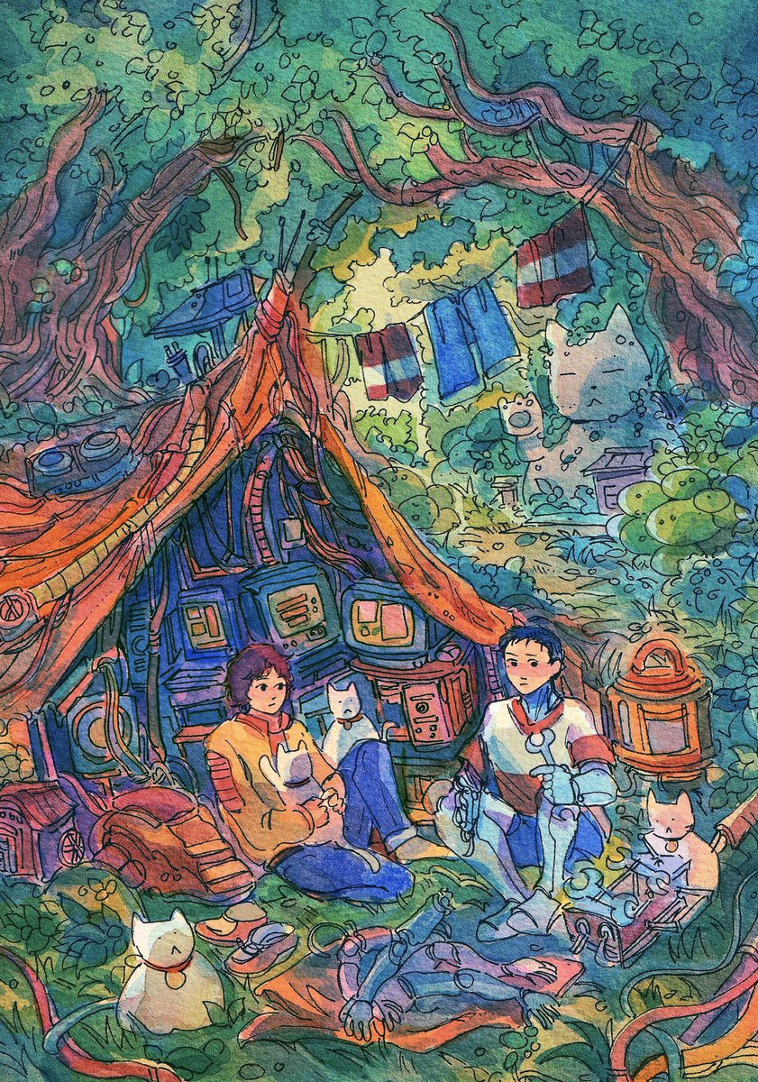 catforests's tweet image. hello #PortfolioDay I'm Bianca, a watercolor illustrator who loves details, robots, and cats!