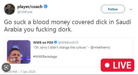 TheSwerveShow's tweet photo. We discuss if CM Punk's mouth will be full or not 

The WWE Sold To Saudi Arabia News LIVE🔴 https://t.co/NmL0VrCNua via @YouTube https://t.co/zNfifo4yL9