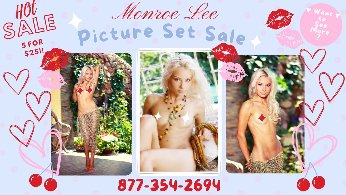 MONROEXXXLEE1's tweet photo. It's Sale time!! Check out this weeks HOT SALE! I am offering A Picture Set with 5 of my hottest XXX Pics! 
Call today and place your order
 XOXO-Monroe Lee 877-354-2694
https://t.co/zhpse1scf4 https://t.co/uxtxSp5m8F