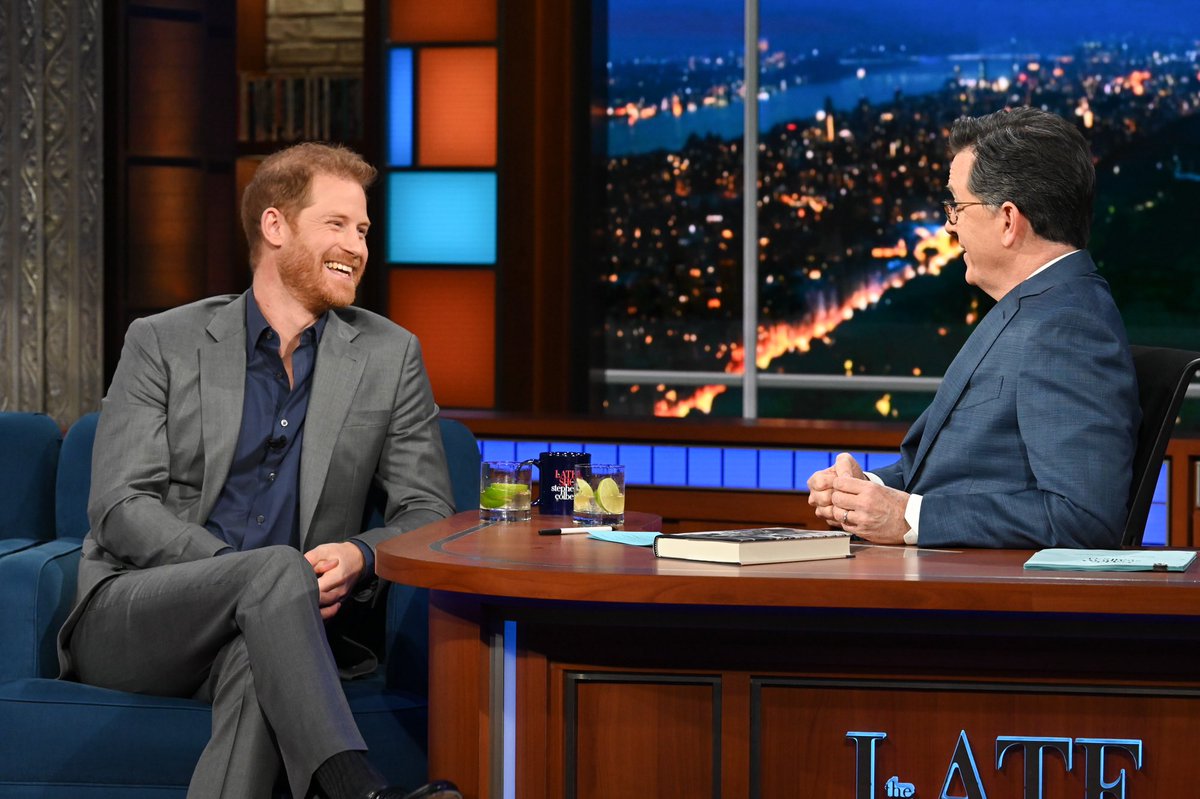 colbertlateshow's tweet photo. Watching Prince Harry discuss #Spare on The Late Show? Tweet us your thoughts with #Colbert. https://t.co/yolKbHjp7R
