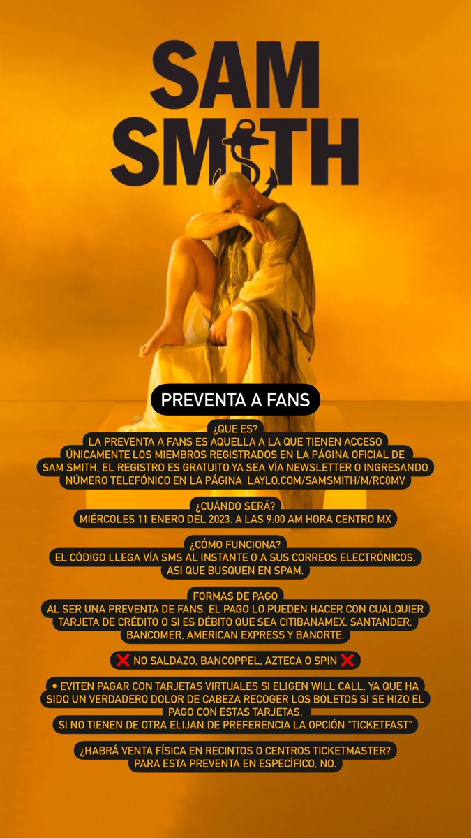 ailoviutl's tweet photo. SAM SMITH ⚓️ México
Palacio de los Deportes 🇲🇽 CDMX
14 Septiembre
Venta a Fans Miércoles 9:00 AM
Aquí pueden obtener el código: https://t.co/XdZ8z3izdW
#SAMSMITH #samsmithmexico #GloriaTheTour #Gloria https://t.co/vhCFyozISl