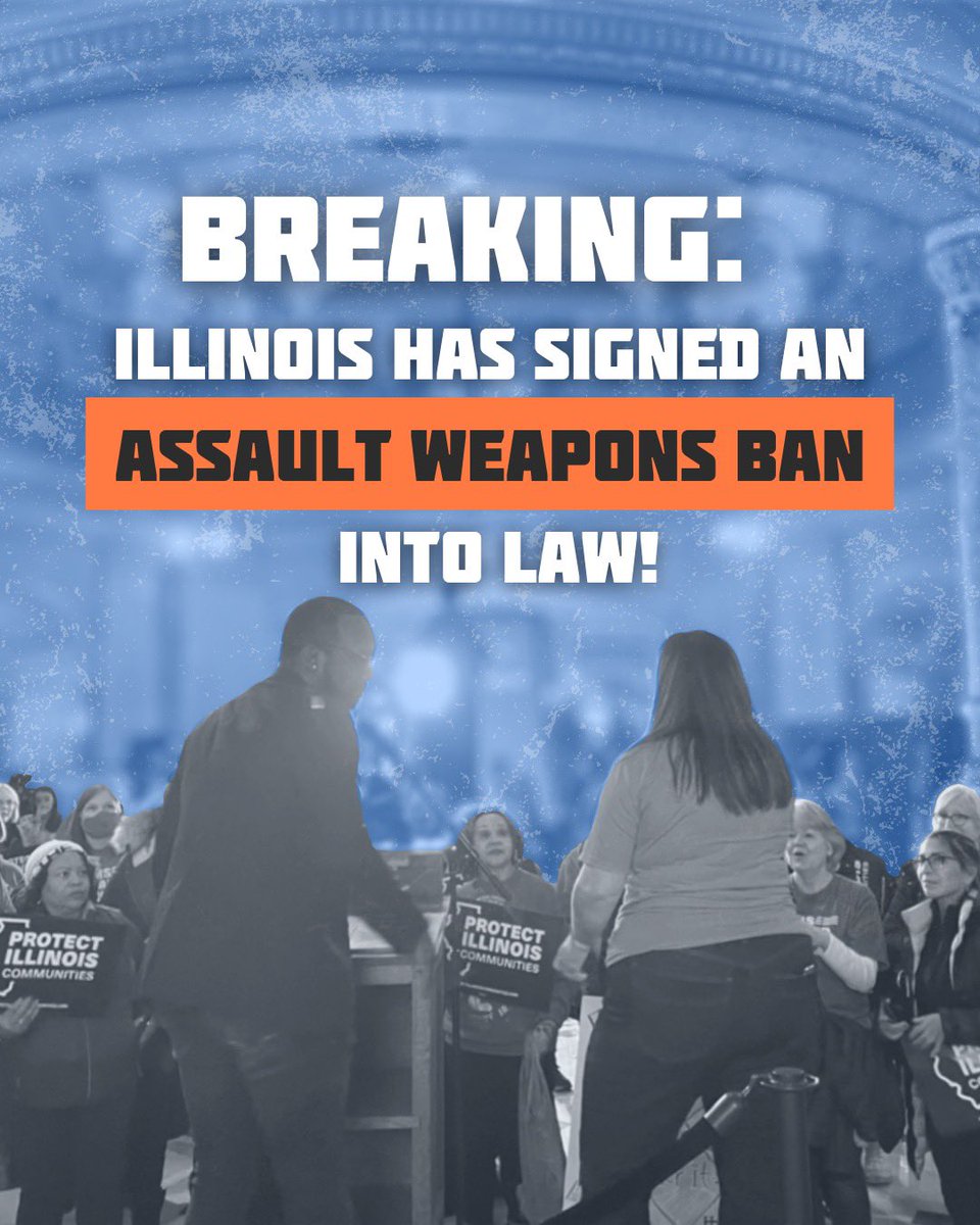 🚨BREAKING🚨: Illinois Governor JB Pritzker just signed the ‘Protect Illinois Communities Act’ into LAW 🎉

Illinois is now the ninth state to ban assault weapons! We’re clearing the pathway to live in a country free of gun violence in OUR future 👊🏽.

#ProtectIllinoisCommunities