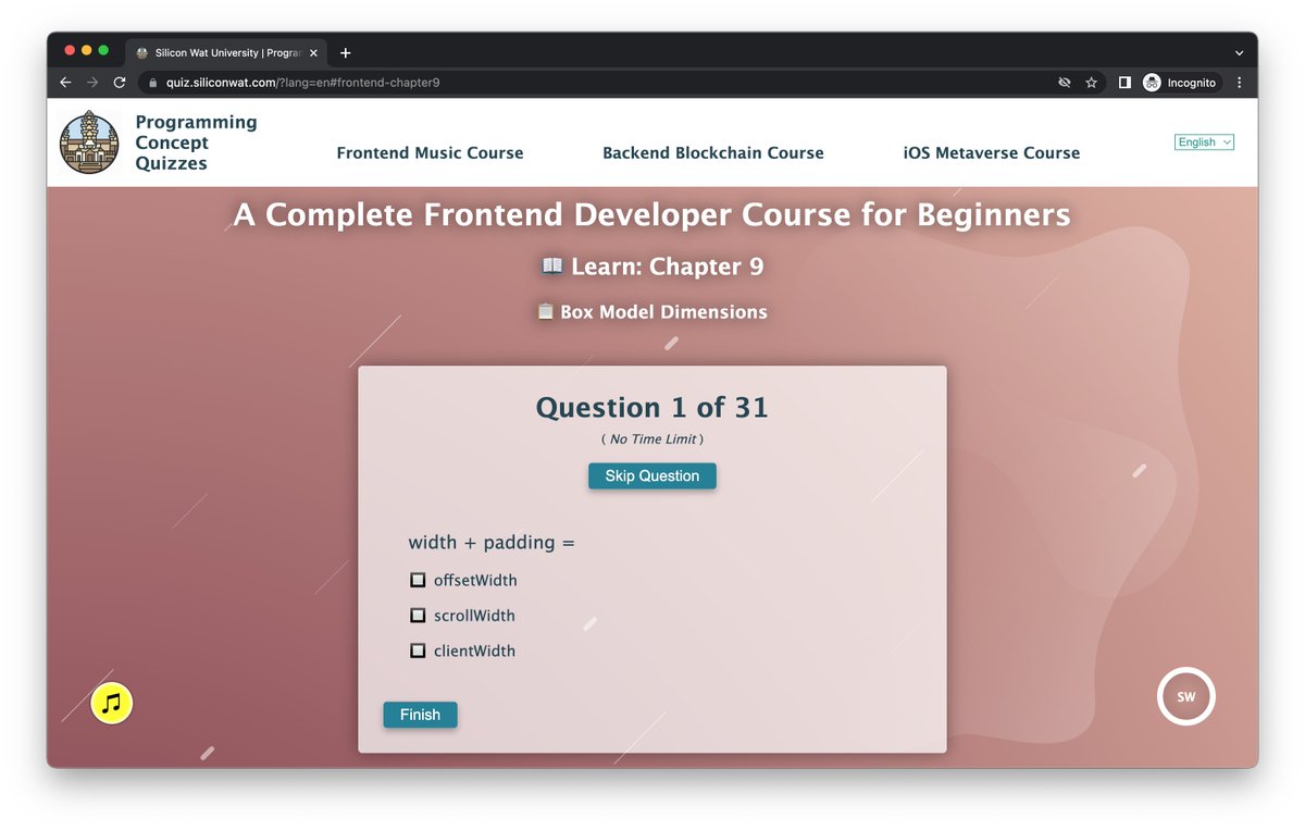 siliconwat's tweet photo. RELEASE UPDATE: Frontend Programming Concept Quizzes 
https://t.co/vnz2RihqcZ

1. Chapter 9 now live! 🌎

Feel free to report bugs or suggest improvements by replying to this message thread 💻

@thonly #frontend #html #css #javascript #quiz https://t.co/mRcsJ6zYek