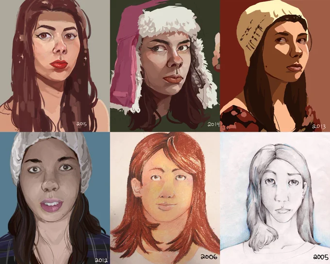 today was my 30th birthday! i never posted my 2022 self portrait, but here's to another year of drawing my eyebrows progressively more and more evil 