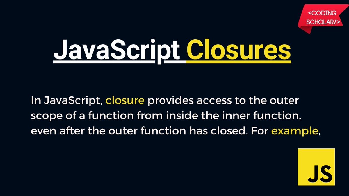 coding_scholar's tweet image. JavaScript Closures 🔥
Follow @coding_scholar for such more content 😊
#coding #programming #javascript #html #css #reactjs #nodejs #100daysofcode #frontenddeveloper #backenddeveloper #fullstackdeveloper #webdeveloper #softwaredeveloper #learnprogramming #code