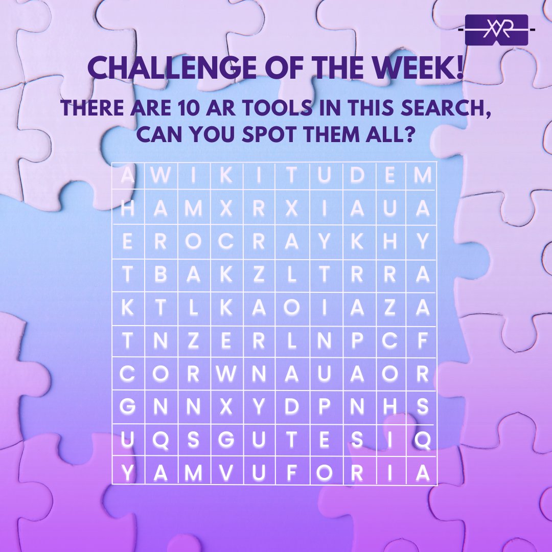 VeeRuby_Inc's tweet photo. Unleash your inner nerd and give our puzzle a try. 🤓
How many of these AR tools do you know?🤔
Psst. There are Ten tools, and 3 of them are hard to find. 😉😇
#challengeoftheweek #puzzle #wordsearch #onlinegames #fun #ar #vr #xr #mr #artools #puzzleoftheday #brainteaser https://t.co/0aU5JWJ3Gy