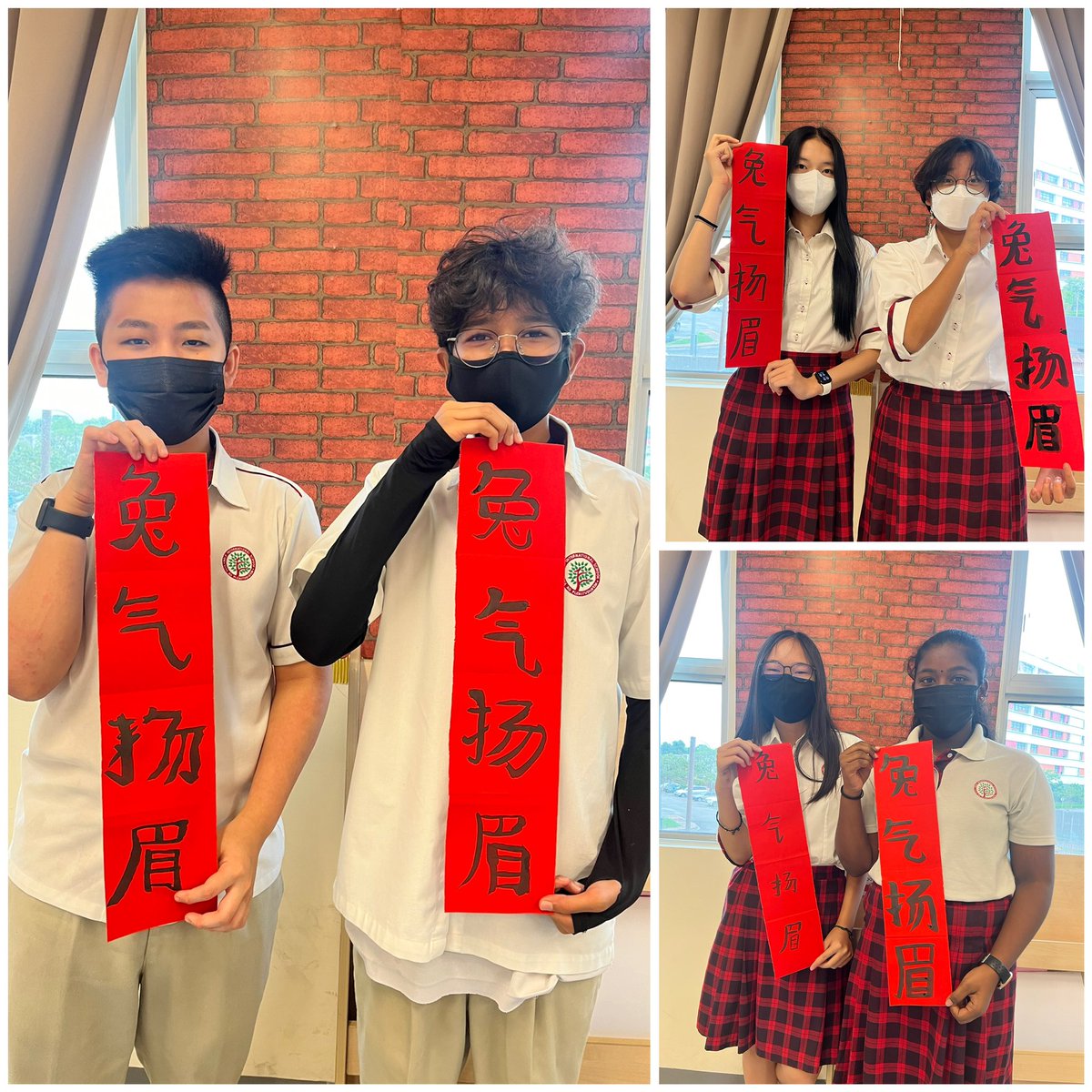 TsenIrene's tweet image. 🐰 兔(吐)气扬眉 tǔ qì yáng méi meaning feel proud and happy 🐰 

Continue with today’s preliminary round of chinese calligraphy competition, students felt very proud and happy with their work after writing it. #his_learning