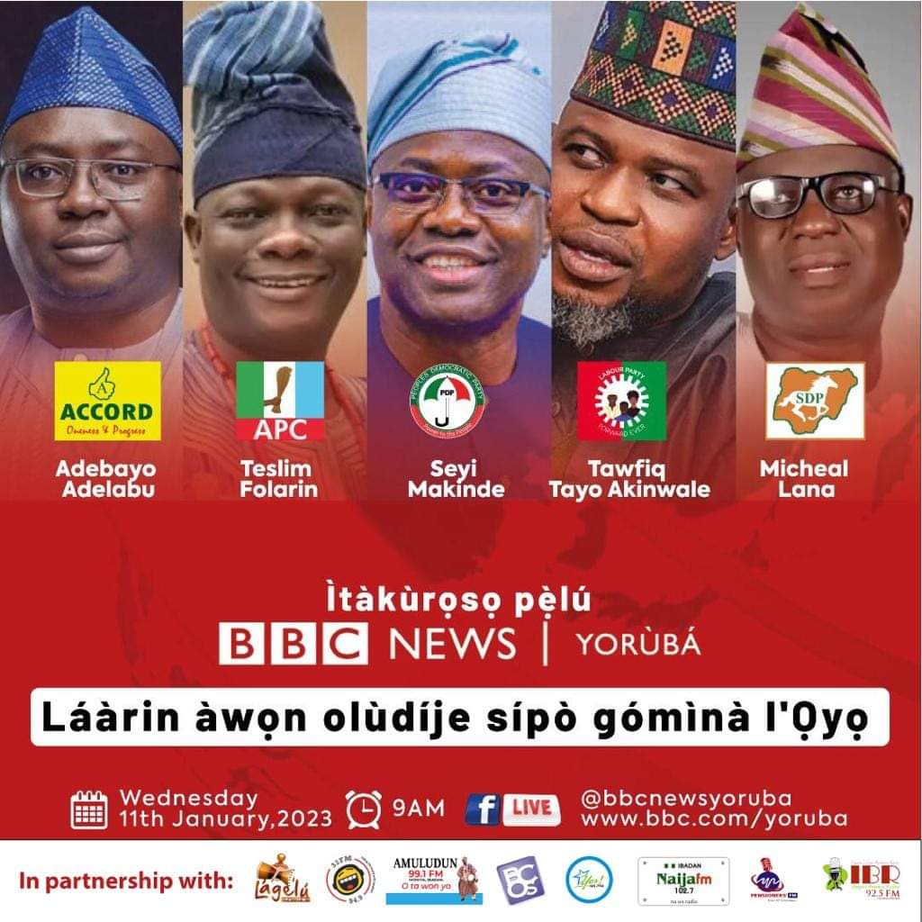 AkogunBusayo's tweet photo. BBC Yoruba Oyo Governorship Debate is this morning.💃💃💃💃

Five candidates will be put on the spotlight to answer how they plan to give Oyo people impactful governance.
#bbcGovdebate
#bbcYorubaDebate
#bbcOyoDebate
#bbcyorubaoyodebate
#bbcnewsyoruba https://t.co/X8dcOg7Wx6