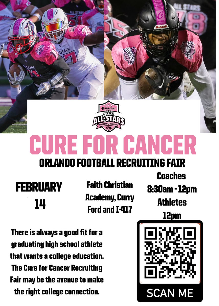 #CureAllstars Cure for Cancer #Orlando #Football Recruiting Fair. February 14, 2023 8:30am at Faith Christian Academy 

#OrlandoVsCancer 
#TheOrlandoSportsFoundation