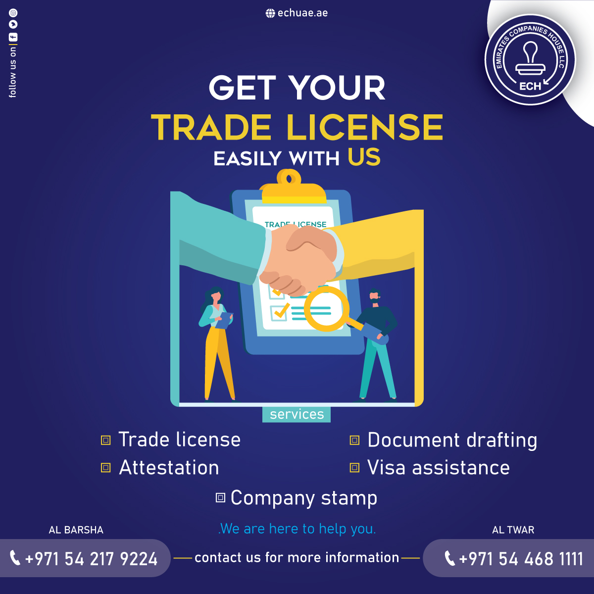 GET YOUR TRADE LICENSE EASILY WITH US. WE ARE HERE TO SERVE YOU CONTACT ECH
'Your Gateway to all Government services

Contact No:
▶️ Call : +971 544 681 111 , +971 54306 1888
#tradelicensedubai #trade #tradename #uaesmallbusiness #uaebusiness #uaebusinessnews #dubai