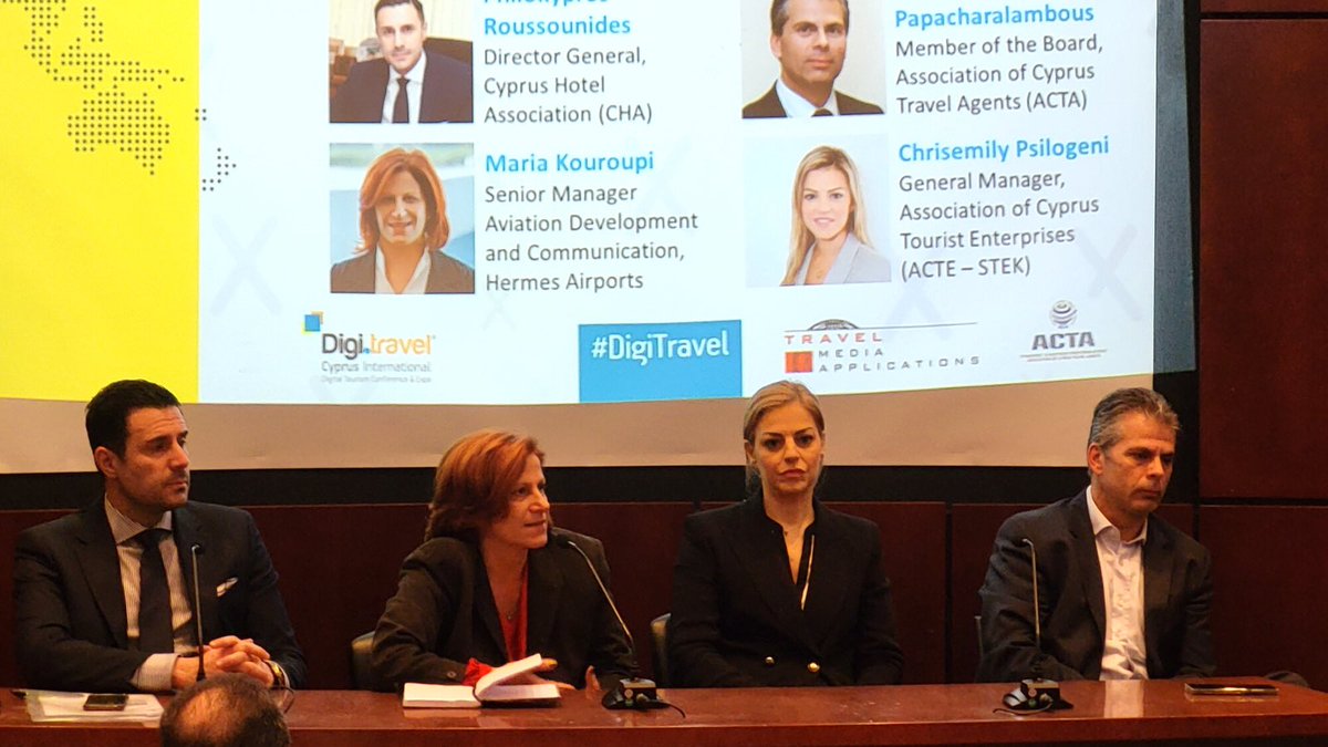 CyprusAeropolis's tweet photo. A great panel discussion at the #DigiTravel Cyprus International Conference with stakeholders from the #travel & #tourism industry, where they exchanged knowledge and experiences on the digital transformation of the industry.
#Cyprus #CyprusAirports #HermesAirports https://t.co/sA3gjRbf8i