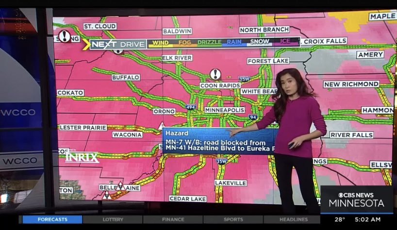 heatherbrown21's tweet photo. That pink on the map is ICE. Please be careful on roads, sidewalks and driveways this AM as freezing rain has fallen overnight.
Our @PauleenLe is covering this #NextDrive Alert all morning. https://t.co/ZyVSB42ZSW