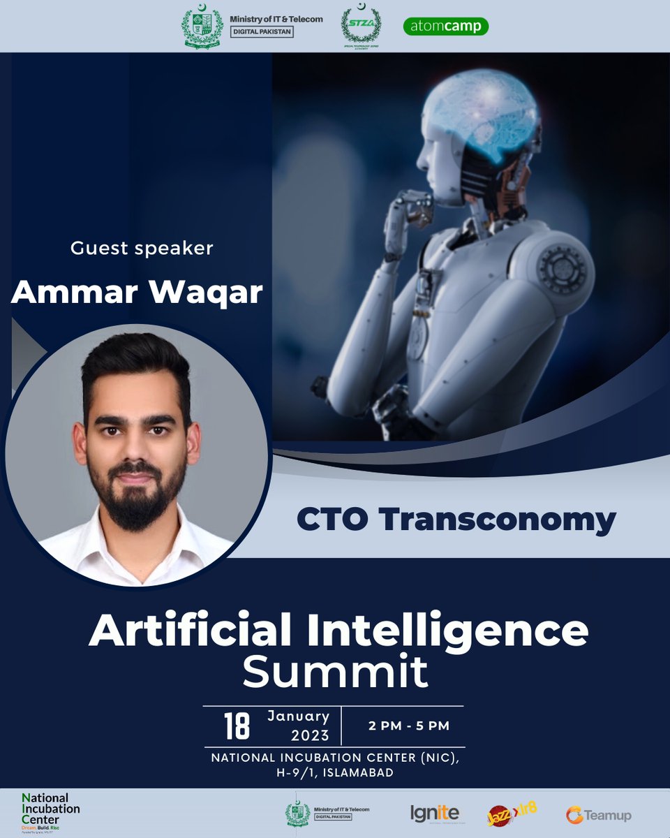 atomcamp's tweet photo. Ammar Waqar @ammarwaqar_  heads the technology section of Transconomy LLC. 

He holds a multitude of expertise including computer vision, product strategy, market penetration, LiDAR, and Edge computing. 

Join our AI Summit:
https://t.co/oQVVlJYau9 https://t.co/08OWRpVxSL