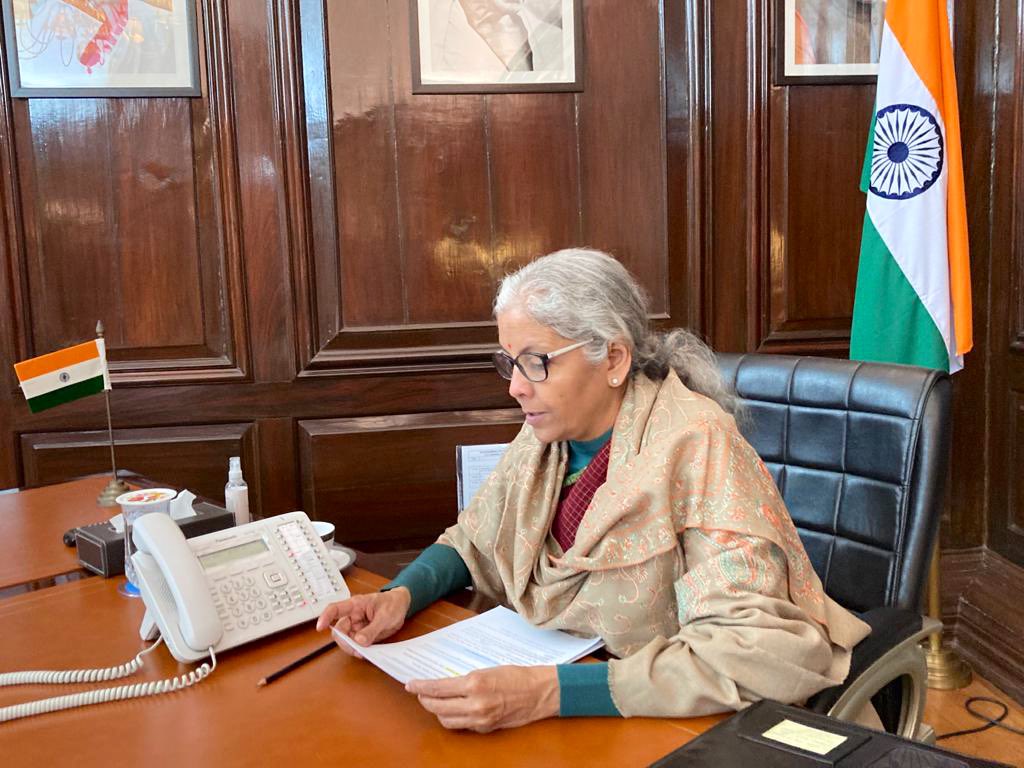 FinMinIndia's tweet photo. Union Finance Minister Smt. @nsitharaman and the Chancellor of the Exchequer United Kingdom, Mr @Jeremy_Hunt had a telecon today. Both sides discussed about #G20, investment &amp; trade and other bilateral concerns of mutual interest. https://t.co/7Uh9StGz40