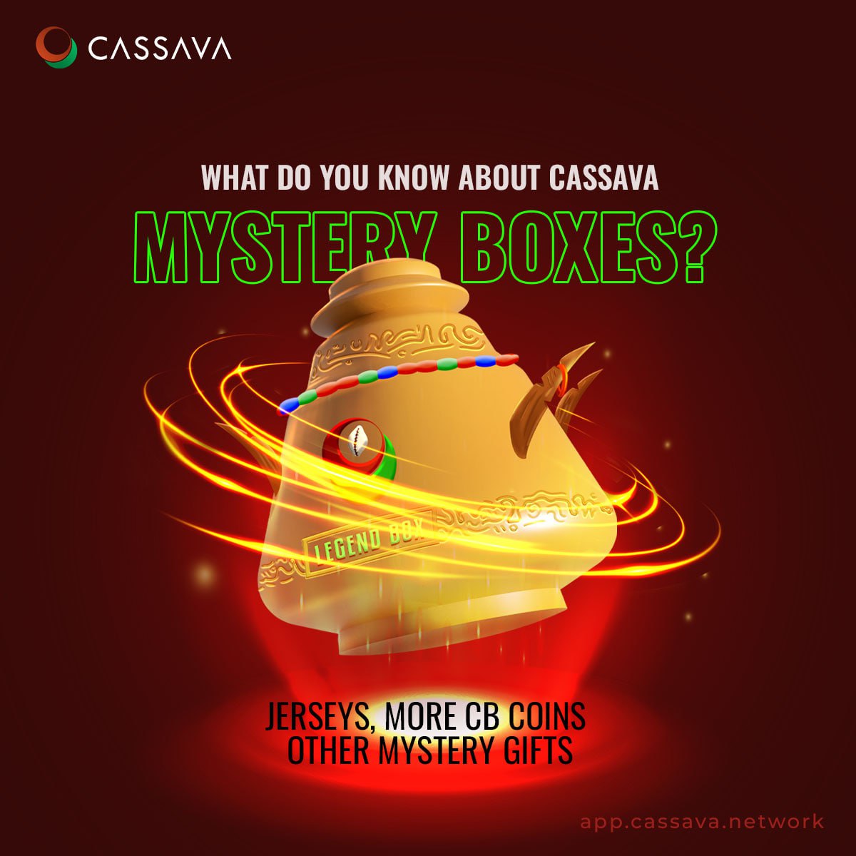 Do you know🤔 that you can purchase as many mystery boxes as you want?😱

💪These mystery boxes contain;

✅Jerseys
✅More CB Coins
✅Other mystery gifts.

👉To purchase mystery boxes, you need 💰CB Coins. Visit app.cassava.network to get mystery boxes.

#NFT #Avatar #DeFi