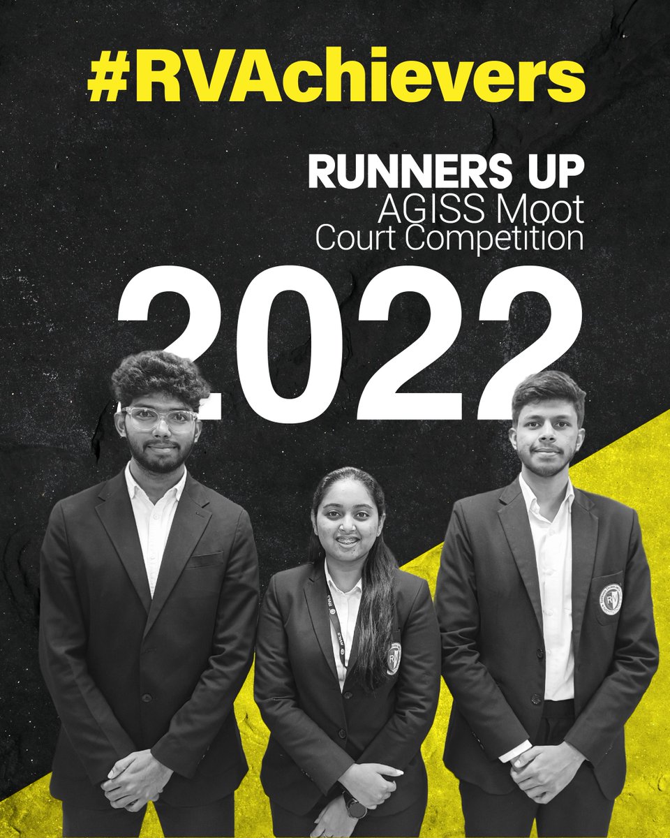 RvilsLaw's tweet photo. #RVILS is incredibly proud to announce that Mr. Damodar Nayak, Ms. Varshika Sai Kanala & Mr. Ayushman, VII Semester B.B.A., LL.B., won the Runners Up title in AGISS Moot Court Competition, 2022, organised by AGISS Research Institute, Noida.
#RVAchiever #StudentAchievement #RVEI https://t.co/DLAYmxnsJf