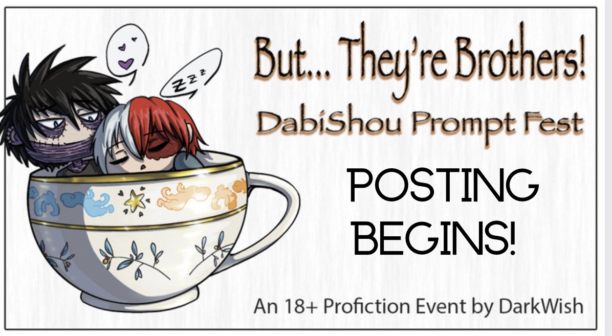 DabiShouEvents's tweet photo. It’s the beginning of DabiShou Birthday Week, and posting time for our prompt fest! Follow this account for some amazing DabiShou content. We also have an AO3 collection: https://t.co/8yBkY2m1eq https://t.co/cD9S3GJs4i