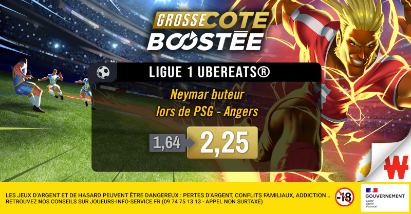 WinamaxSport's tweet photo. SAMBAAAAA ! 🇧🇷

Neymar buteur contre Angers, c'est #LaGrosseCoteBoostée n°2 du Multiplex : 1,64 → 2,25 ! 🚀