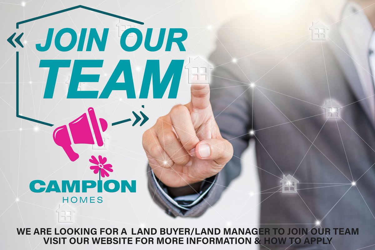 Campion_Homes's tweet photo. We currently have a vacancy for a Land Buyer/Land Manager to join our team. Please visit our website for further information &amp; how to apply: https://t.co/nNxSzTKo3Z

#recruiting #hiring #vacancy #team #landbuyer #landmanager #job #construction #constructionindustry https://t.co/gUVF716gaI