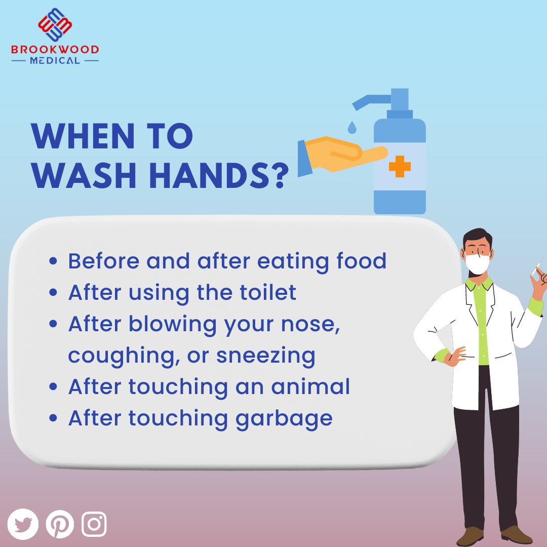 BrookwoodMed's tweet image. When to wash hands? 👏

➡️ Before and after eating food
➡️ After using the toilet
➡️ After blowing your nose, coughing, or sneezing
➡️ After touching an animal
➡️ After touching garbage

🌐 - bit.ly/3Goe4xk

#brookwoodmed #tipsforhealth #facemask #information #meditation